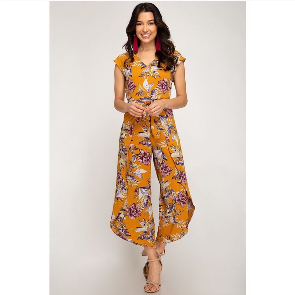 V-Neck coulott jumpsuit with wrap and tie front